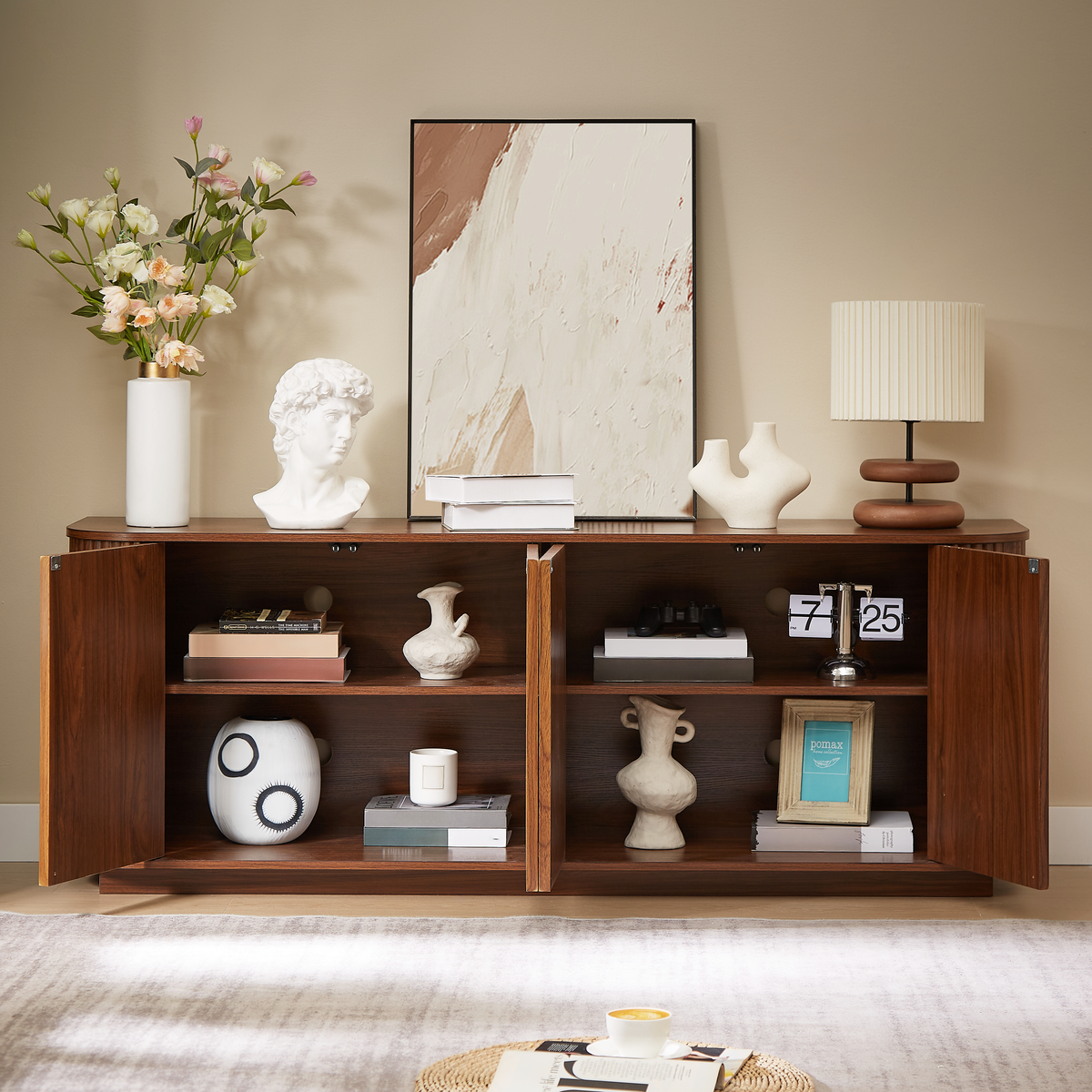Walnut storage cabinet — detail view