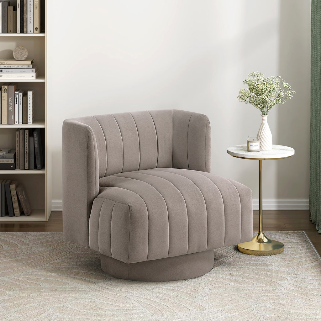 taupe barrel accent chair — product view