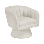 Beige boucle swivel accent chair with vertical channel tufting — product view