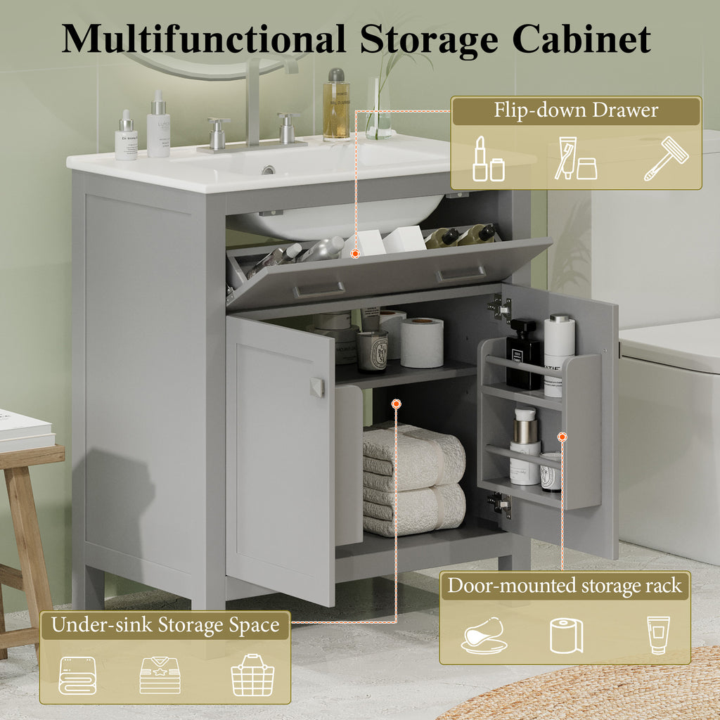 Gray bathroom vanity — side view