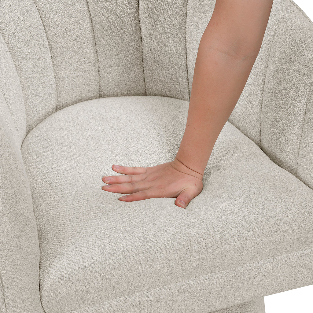 Beige boucle accent chair with high-density foam seat