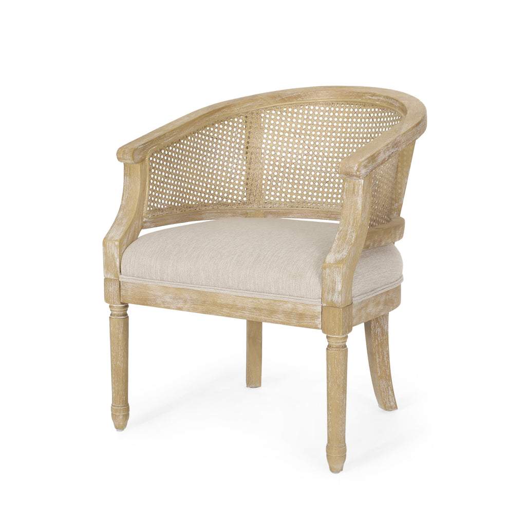 Beige accent chair — alternate angle