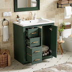 Green bathroom vanity — front view