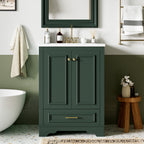 Green bathroom vanity — detail view