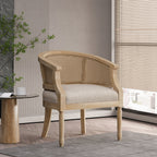 Beige accent chair — front view