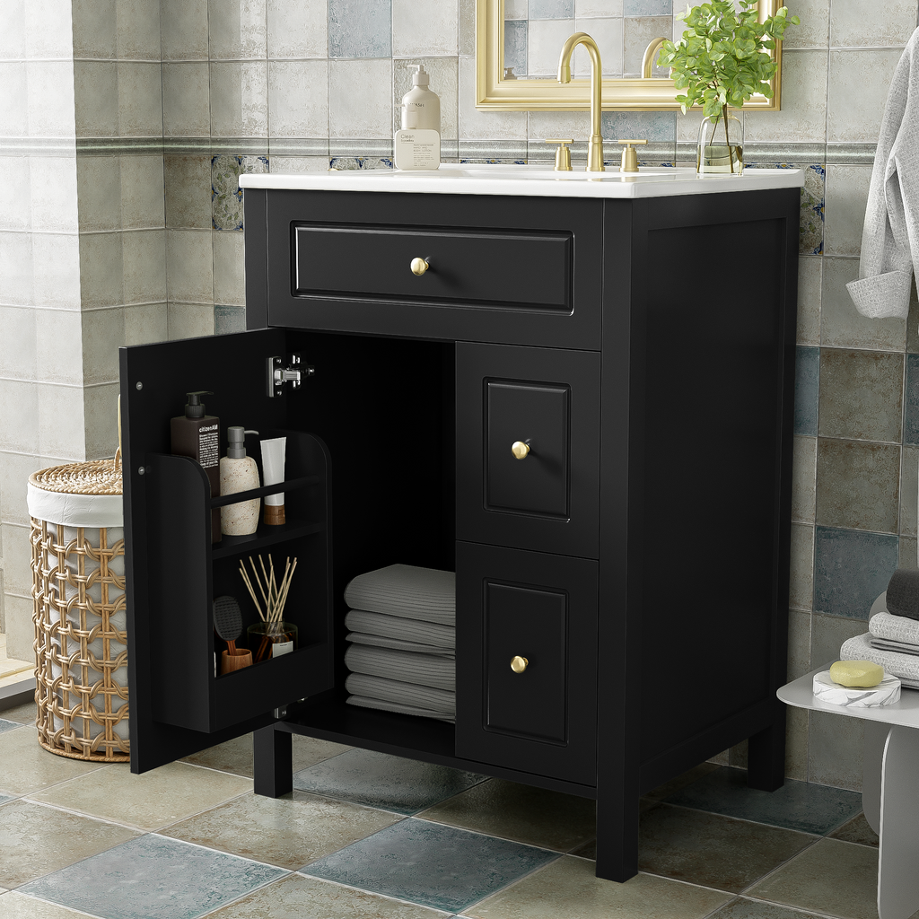 Black bathroom vanity — front view