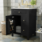 Black bathroom vanity — front view