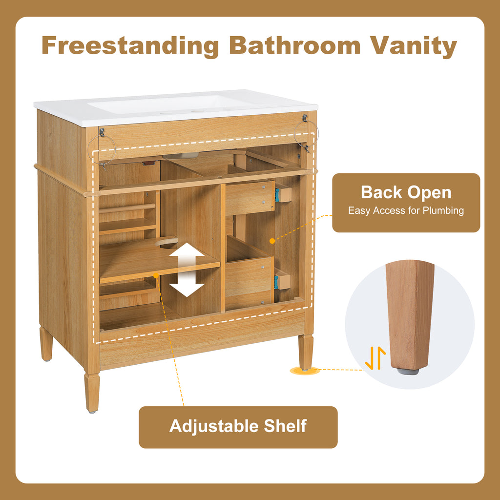 Wood bathroom vanity — side view