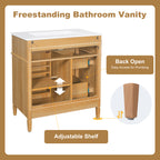 Wood bathroom vanity — side view