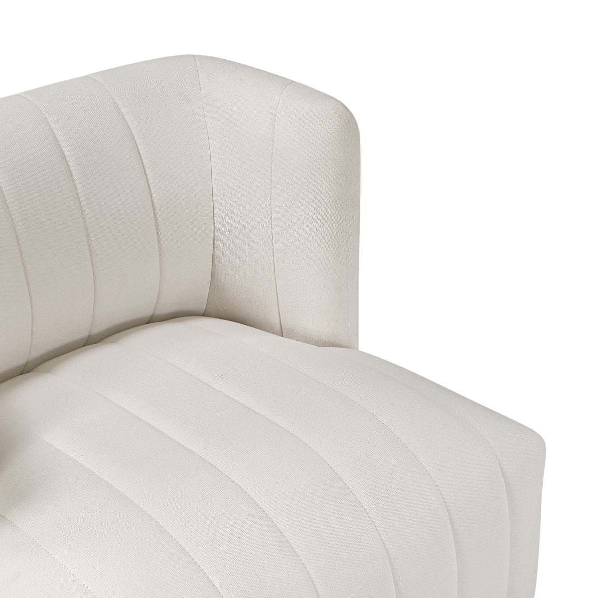 Beige barrel accent chair — styled view