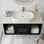 White bathroom vanity — detail view