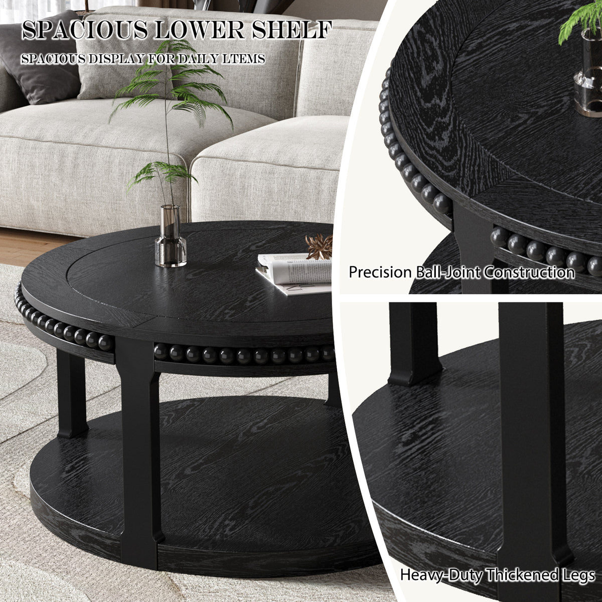 Black coffee table — side view