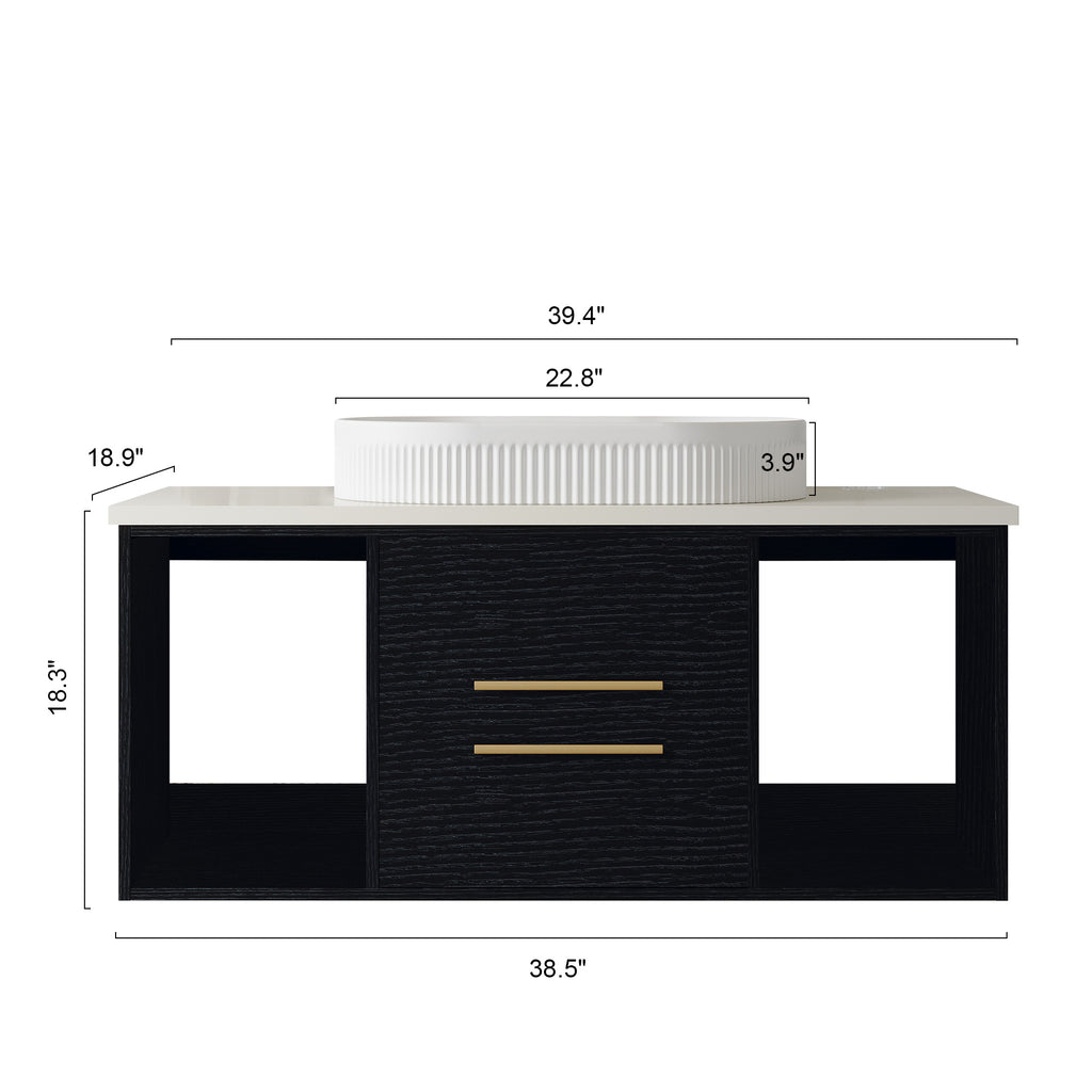 White bathroom vanity — side view