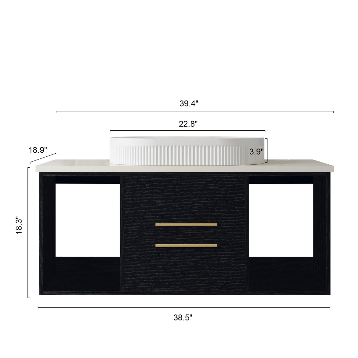 White bathroom vanity — side view
