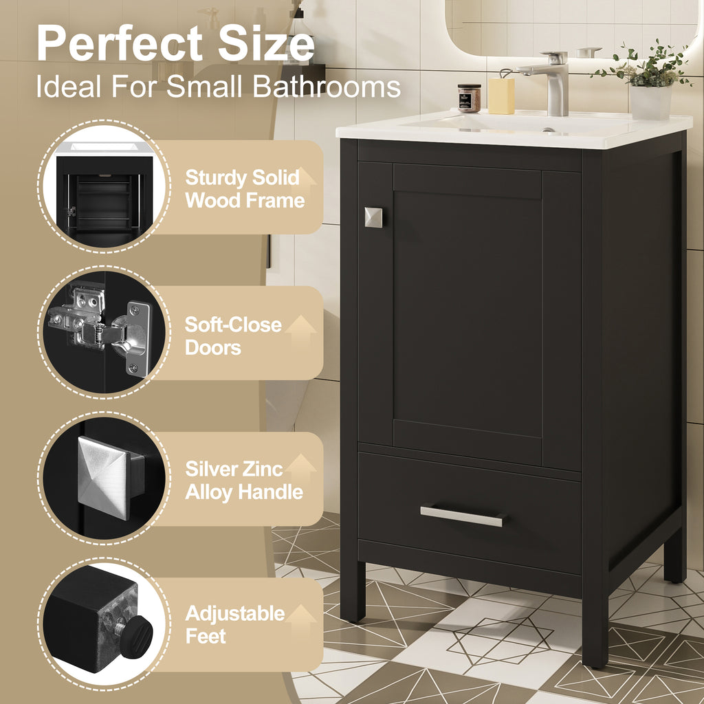 Black bathroom vanity — styled view