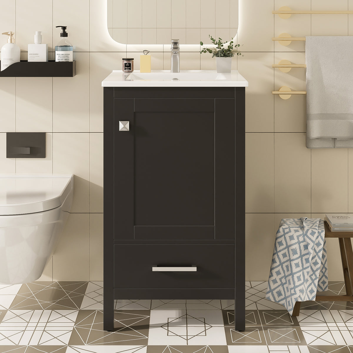 Black bathroom vanity — detail view
