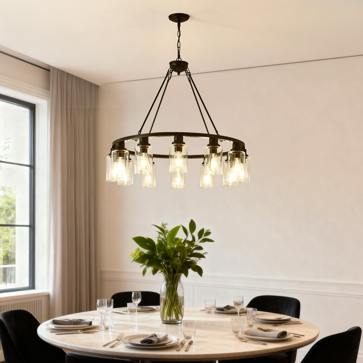 Matte Black chandelier — side view