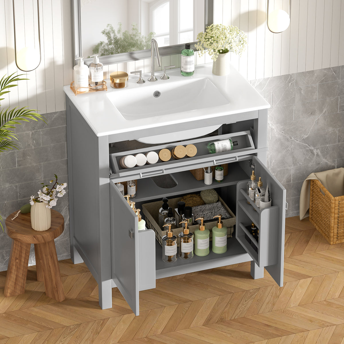 Gray bathroom vanity — product view