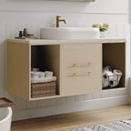 White bathroom vanity — styled view