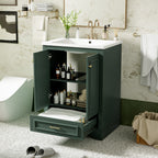 Green bathroom vanity — front view
