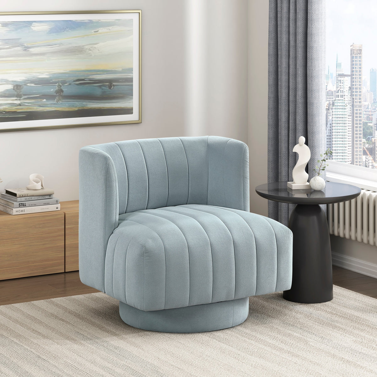 Aqua Blue barrel accent chair — product view