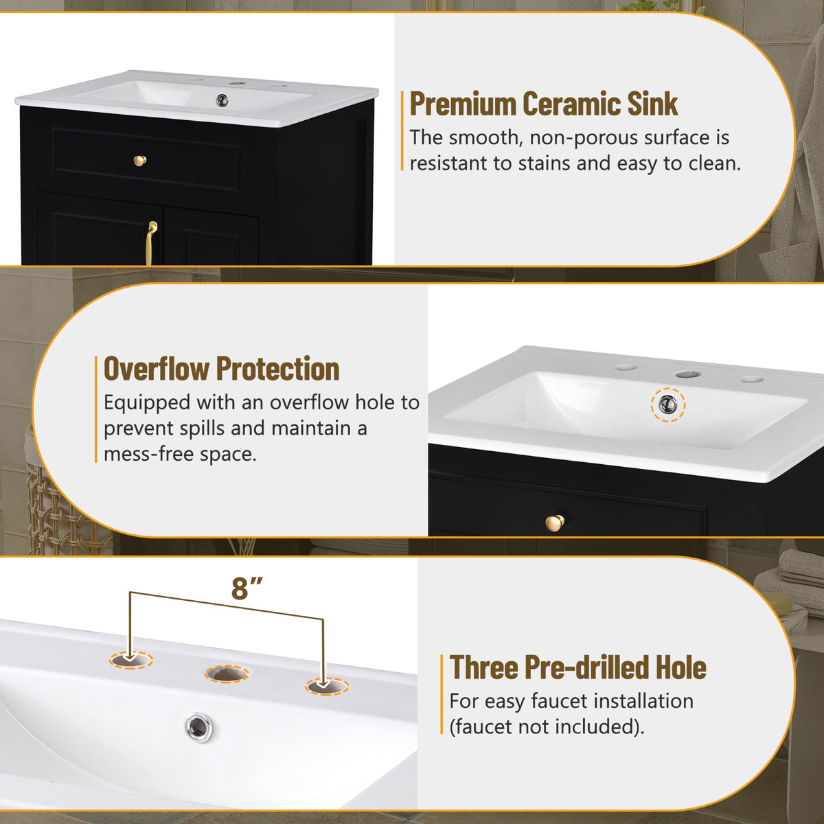Black bathroom vanity — lifestyle view