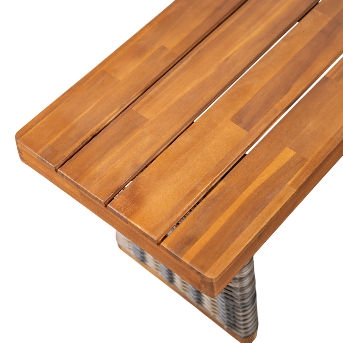 Grey outdoor bench — lifestyle view