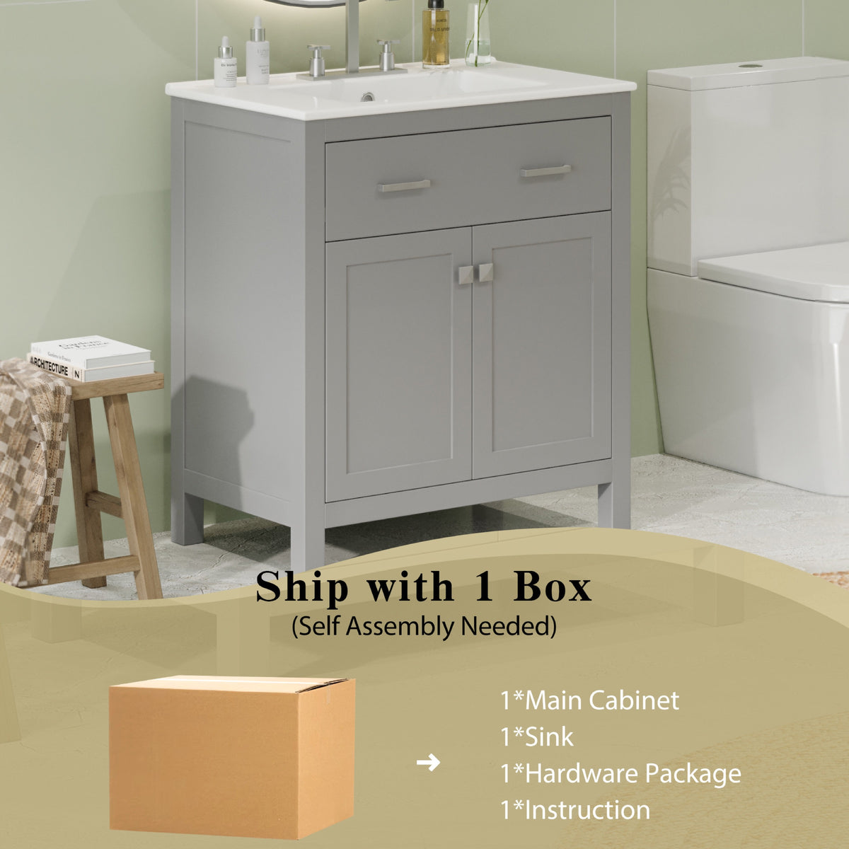 Gray bathroom vanity — additional view