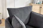 Swivel barrel chair side view showing the rounded silhouette
