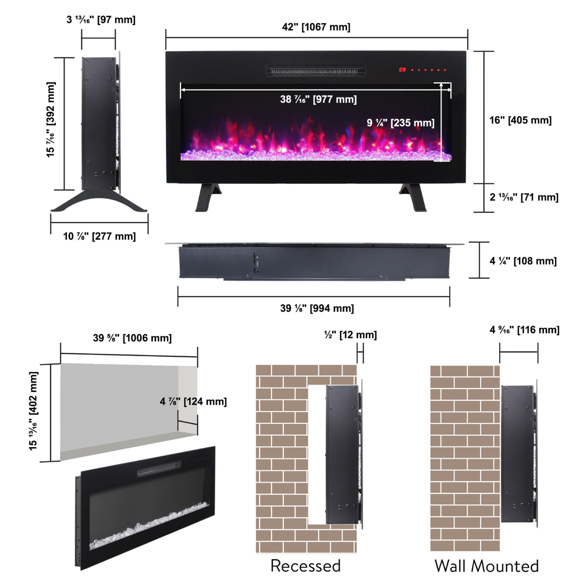 Antique Black electric fireplace — close-up detail