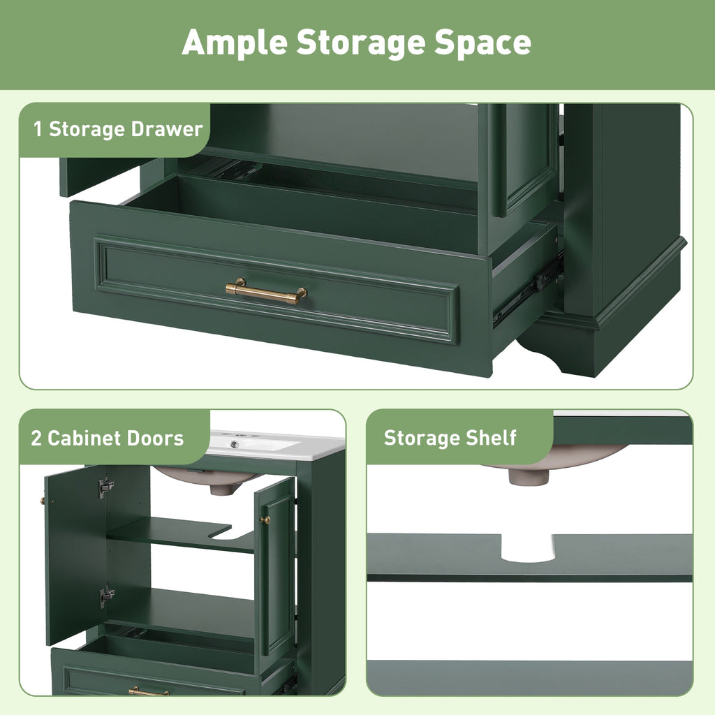 Green bathroom vanity — lifestyle view
