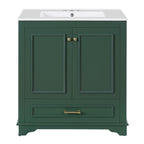 Green bathroom vanity — in-use view