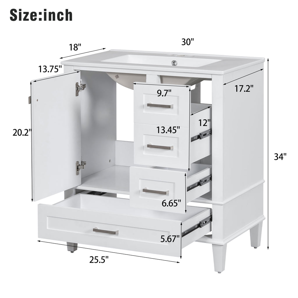 White bathroom vanity, alternate angle in a bathroom