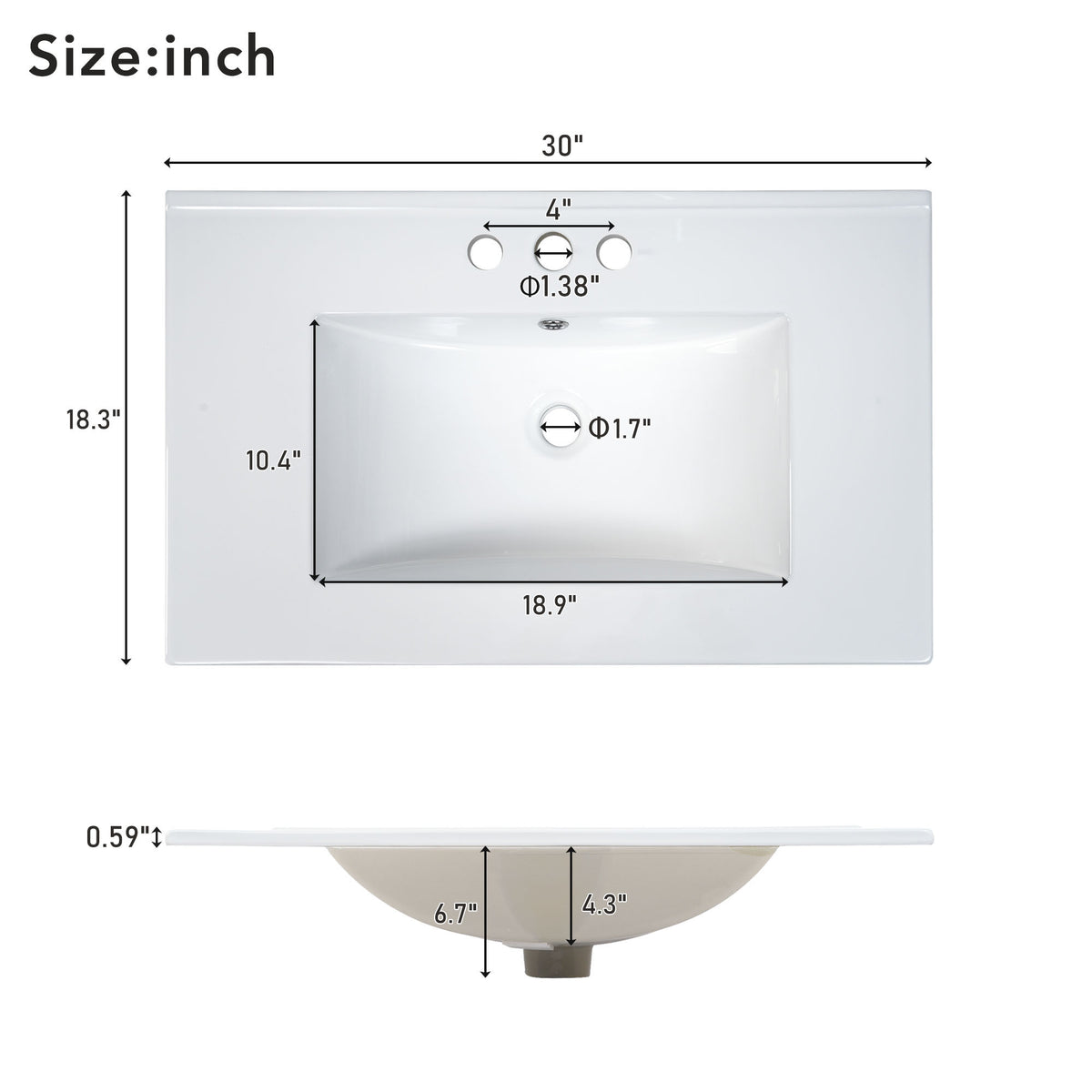 White bathroom vanity detail view showing sink and countertop
