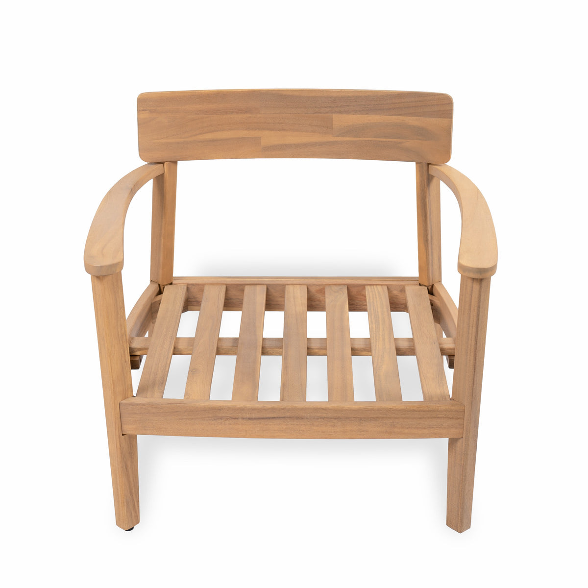 Teak outdoor chair — in-use view