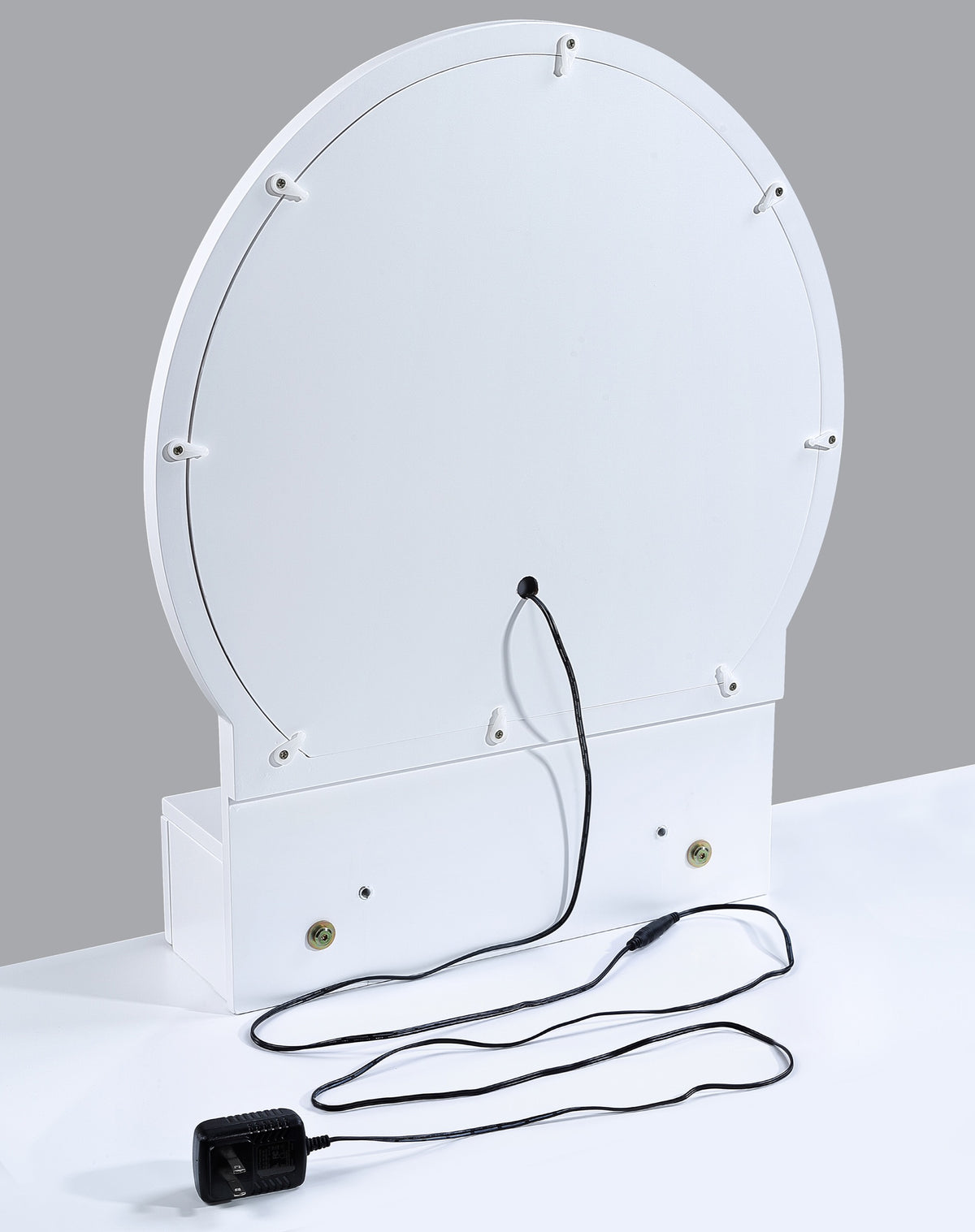 White vanity desk — close-up detail