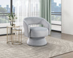 Gray accent chair — close-up detail