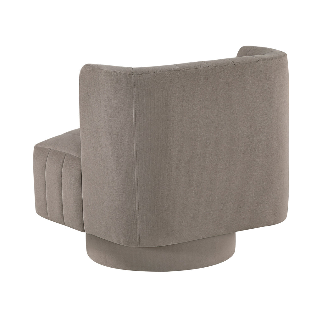 taupe barrel accent chair — lifestyle view