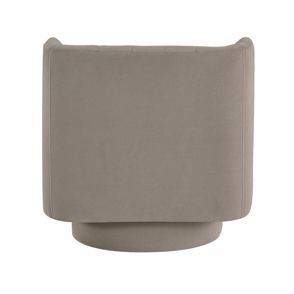 taupe barrel accent chair — close-up detail