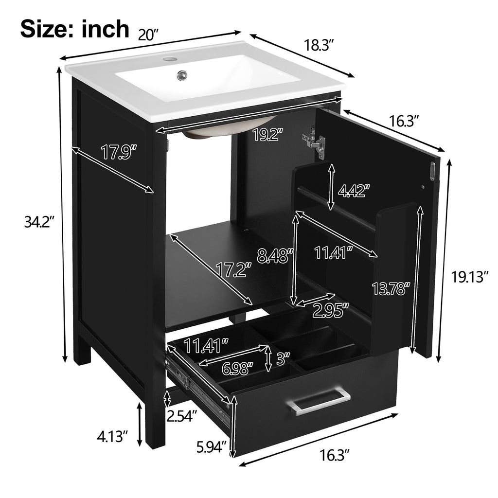 Black bathroom vanity — in-use view