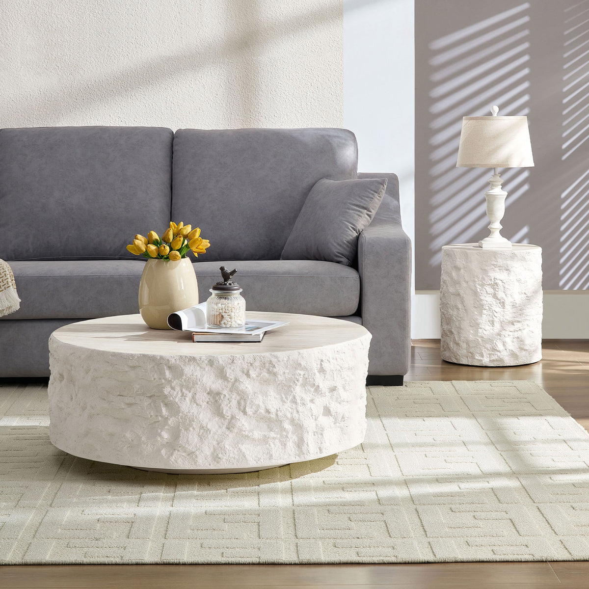 Beige coffee table — close-up detail