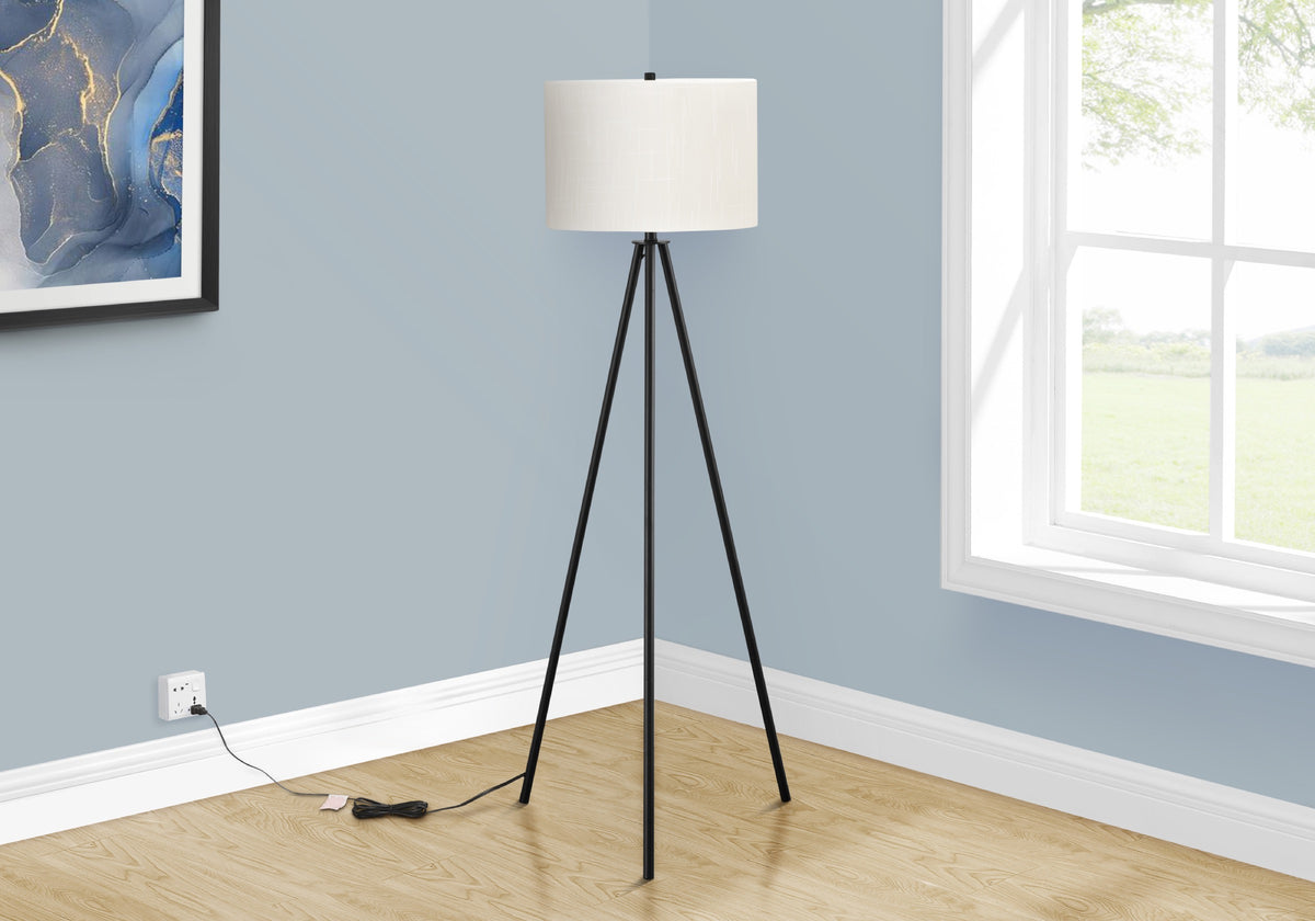 Black floor lamp — close-up detail