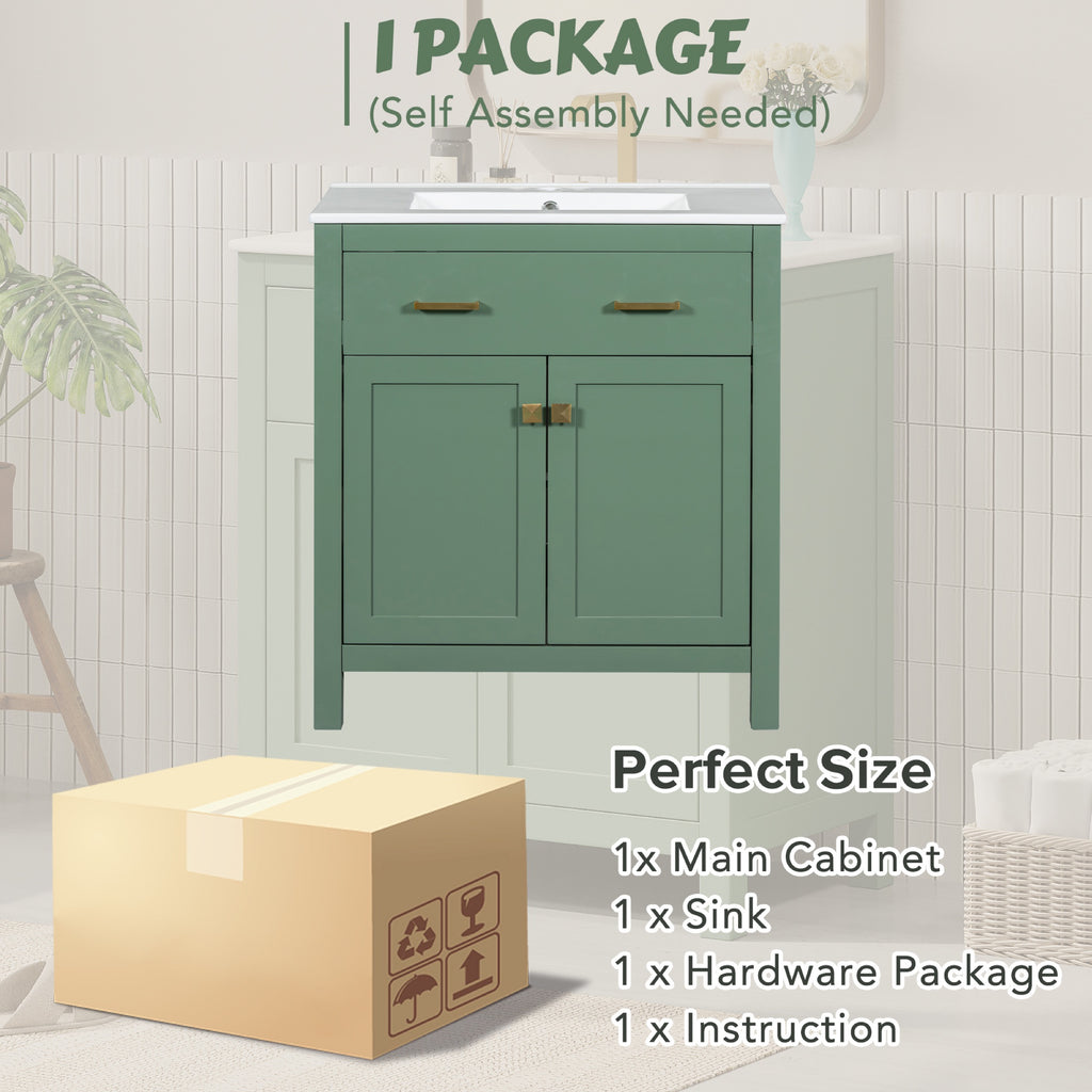 Green bathroom vanity — lifestyle view