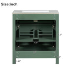 Green bathroom vanity — in-use view