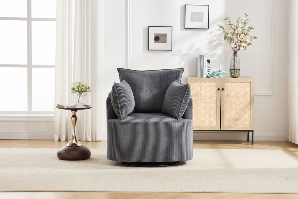Grey corduroy chair detail showing the ribbed corduroy texture