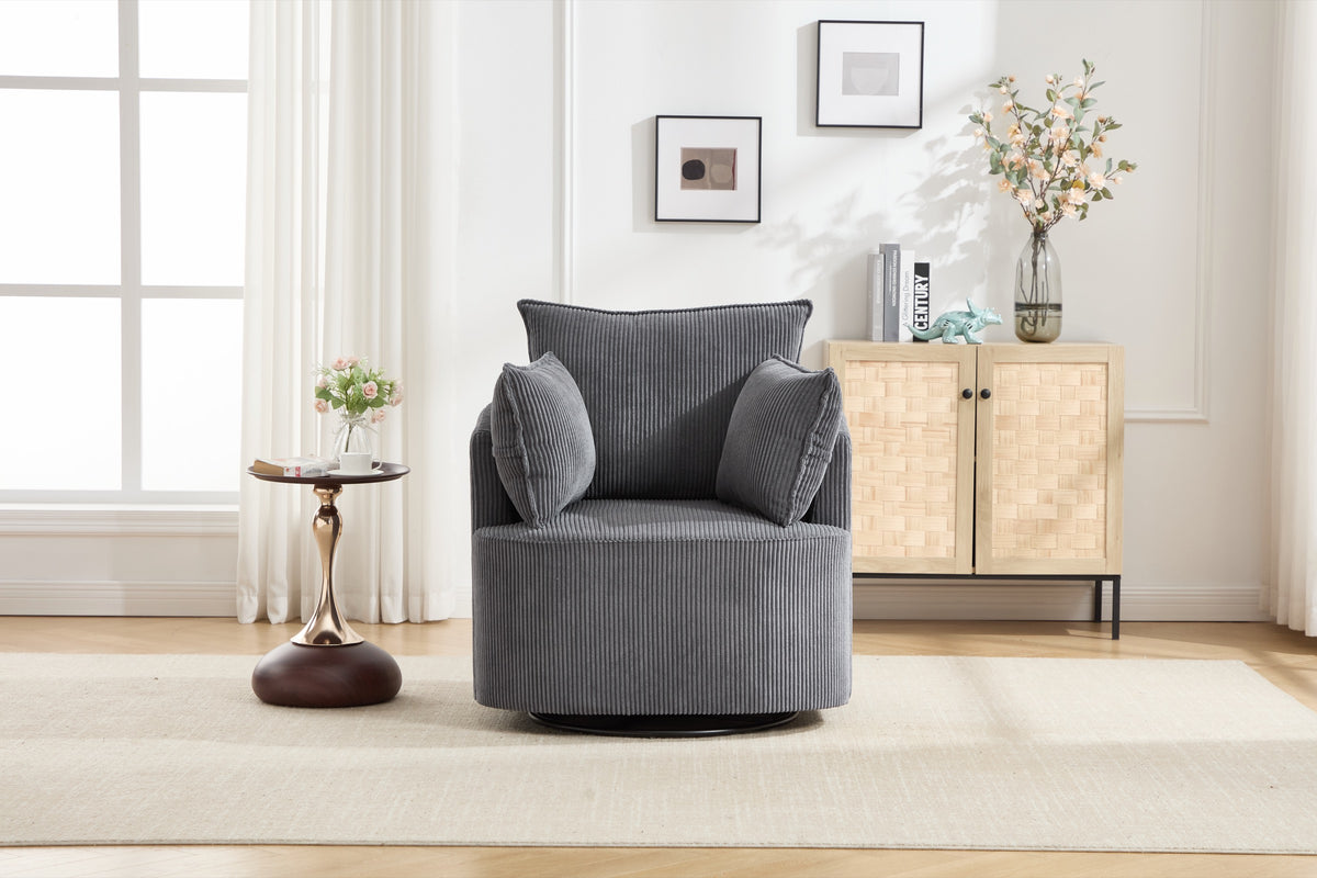 Grey corduroy chair detail showing the ribbed corduroy texture