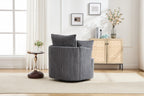 Swivel barrel chair in a styled living room with a side table