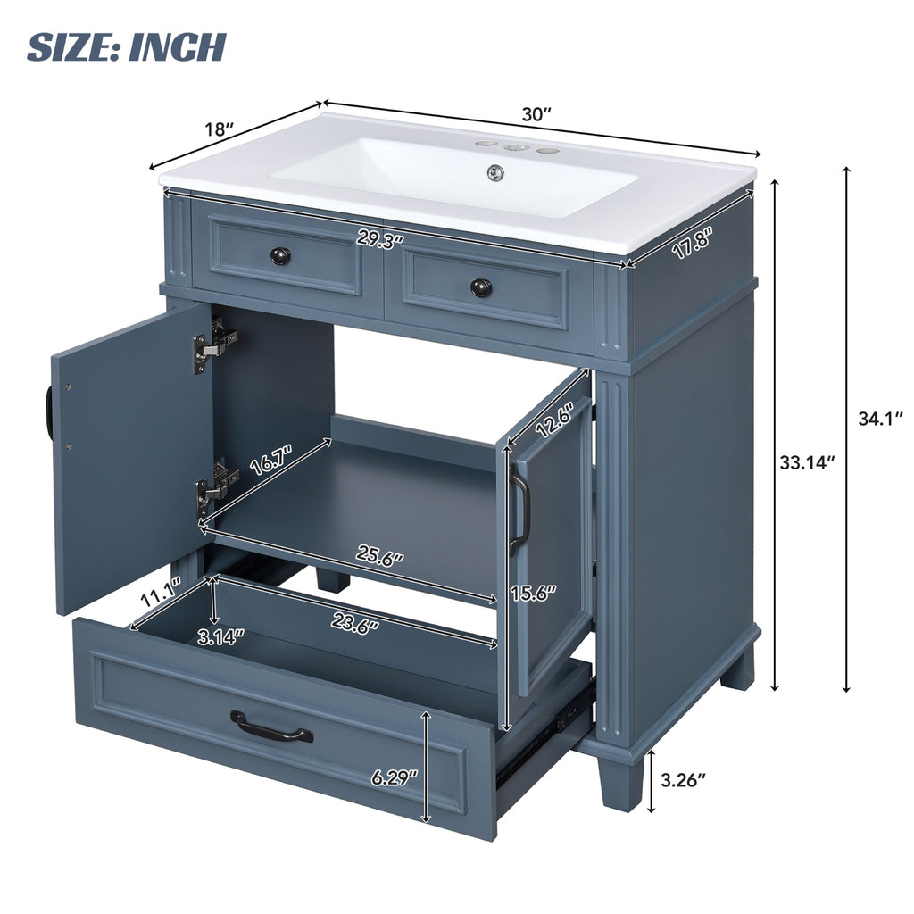 Blue bathroom vanity — close-up detail