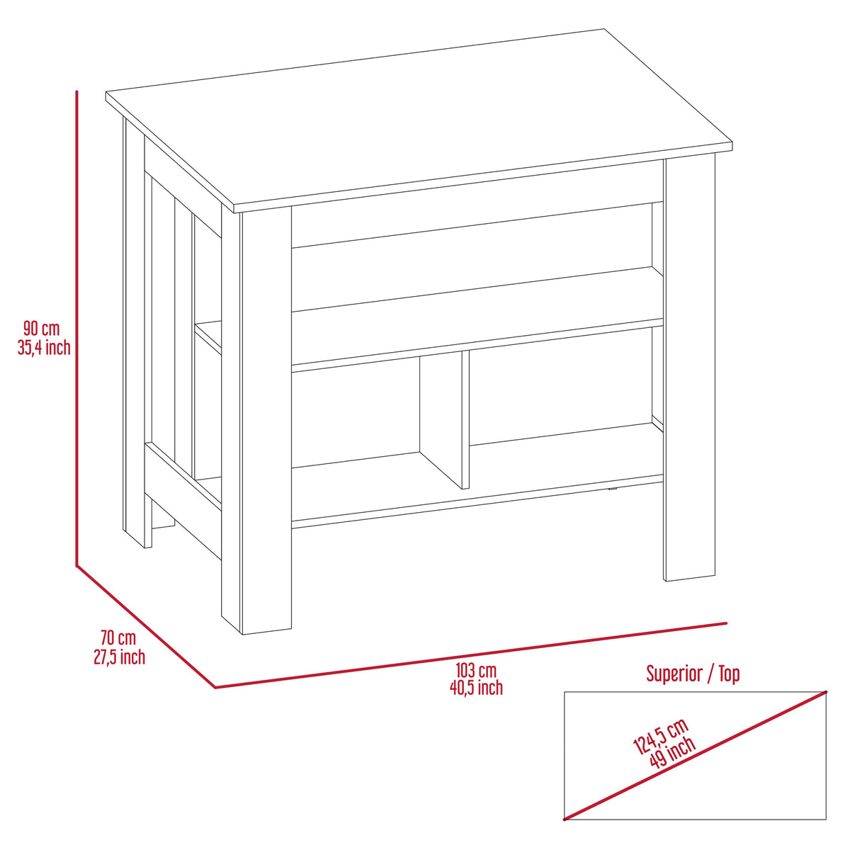 White kitchen island — side view