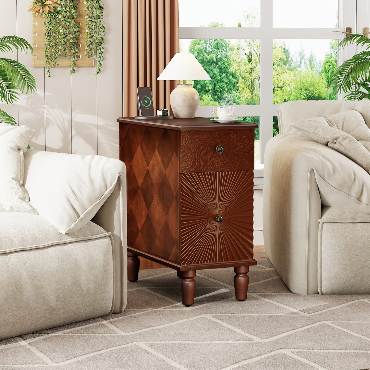 Walnut nightstand — lifestyle view